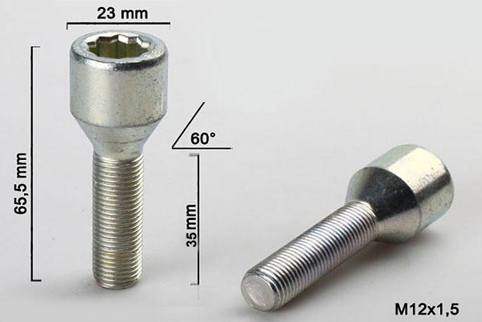 M12x1,5, Wielbout conisch inbus, Draadlengte 35mm, 23mm kopdiameter